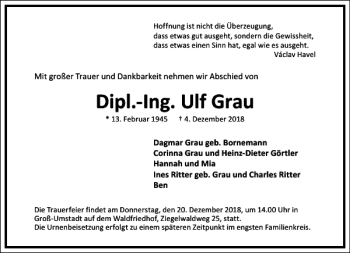 Traueranzeige von Dipl.-Ing. Ulf Grau von Frankfurter Allgemeine Zeitung