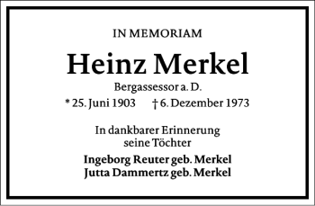 Traueranzeige von Heinz Merkel von Frankfurter Allgemeine Zeitung