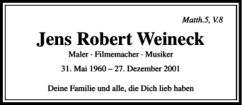 Traueranzeige von Jens Robert Weineck von Frankfurter Allgemeine Zeitung