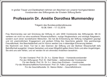 Traueranzeige von Professorin Dr. Amélie Dorothea Mummendey von Frankfurter Allgemeine Zeitung