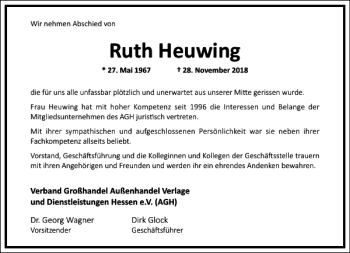 Traueranzeige von Ruth Heuwing von Frankfurter Allgemeine Zeitung