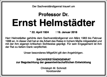 Traueranzeige von Ernst Helmstädter von Frankfurter Allgemeine Zeitung