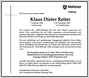 Traueranzeige von Klaus Dieter Reiter von Frankfurter Allgemeine Zeitung