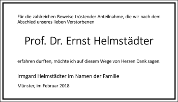 Traueranzeige von Prof. Dr. Ernst Helmstädter von Frankfurter Allgemeine Zeitung