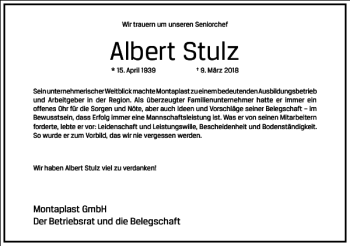 Traueranzeige von Albert Stulz von Frankfurter Allgemeine Zeitung