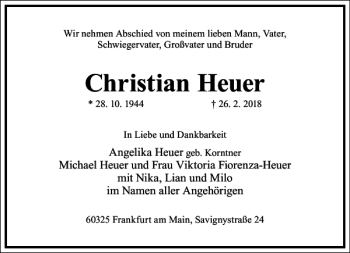 Traueranzeige von Christian Heuer von Frankfurter Allgemeine Zeitung