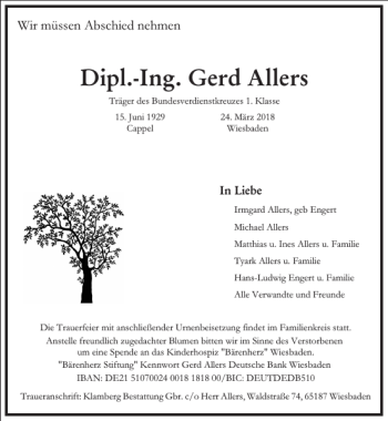 Traueranzeige von Dipl.-Ing. Gerd Allers von Frankfurter Allgemeine Zeitung