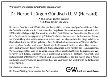 Traueranzeige von Dr. Herbert-Jürgen Gündisch LL. M Harvard  von Frankfurter Allgemeine Zeitung