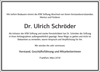 Traueranzeige von Dr. Ulrich Schröder von Frankfurter Allgemeine Zeitung