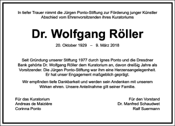 Traueranzeige von Dr. Wolfgang Röller von Frankfurter Allgemeine Zeitung