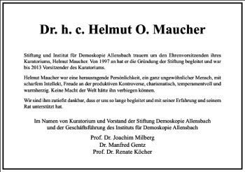 Traueranzeige von Dr. h. c. Helmut O. Maucher  von Frankfurter Allgemeine Zeitung