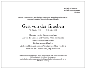 Traueranzeige von Gert von der Groeben von Frankfurter Allgemeine Zeitung