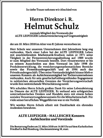 Traueranzeige von Helmut Schulz von Frankfurter Allgemeine Zeitung
