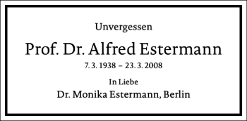 Traueranzeige von Prof. Dr. Alfred Estermann von Frankfurter Allgemeine Zeitung