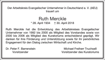 Traueranzeige von Ruth Merckle von Frankfurter Allgemeine Zeitung