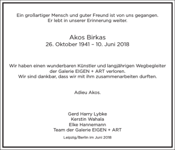Traueranzeige von Akos Birkas von Frankfurter Allgemeine Zeitung
