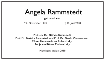 Traueranzeige von Angela Rammstedt von Frankfurter Allgemeine Zeitung