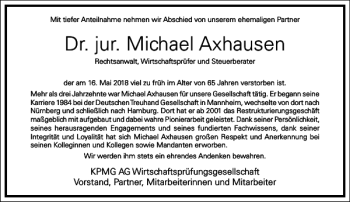 Traueranzeige von Dr. jur. Michael Axhausen von Frankfurter Allgemeine Zeitung