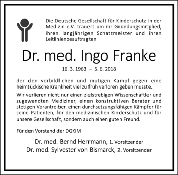 Traueranzeige von Dr. med. Ingo Franke von Frankfurter Allgemeine Zeitung