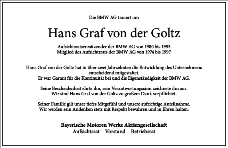  Traueranzeige für Hans Graf von der Goltz vom 02.06.2018 aus Frankfurter Allgemeine Zeitung