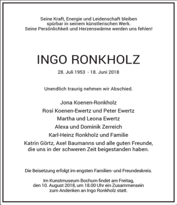 Traueranzeige von INGO RONKHOLZ von Frankfurter Allgemeine Zeitung