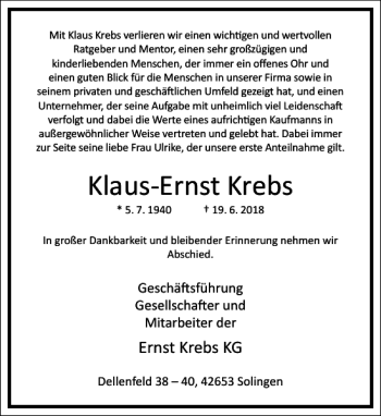 Traueranzeige von Klaus-Ernst Krebs von Frankfurter Allgemeine Zeitung