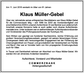 Traueranzeige von Klaus Müller-Gebel von Frankfurter Allgemeine Zeitung