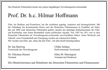 Traueranzeige von Prof. Dr. h. c. Hilmar Hoffmann  von Frankfurter Allgemeine Zeitung