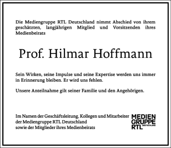 Traueranzeige von Prof. Hilmar Hoffmann von Frankfurter Allgemeine Zeitung