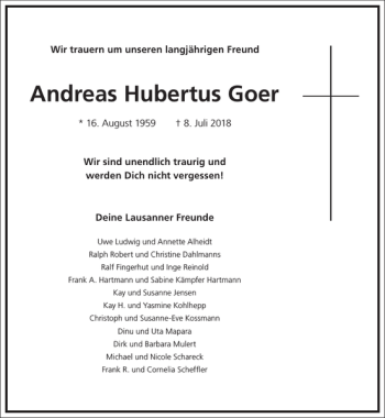 Traueranzeige von Andreas Hubertus Goer von Frankfurter Allgemeine Zeitung