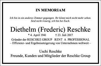 Traueranzeige von Diethelm Frederic Reschke von Frankfurter Allgemeine Zeitung