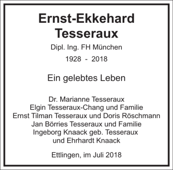 Traueranzeige von Ernst-Ekkehard Tesseraux von Frankfurter Allgemeine Zeitung