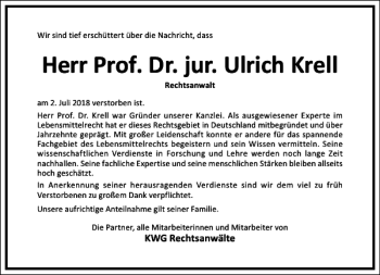 Traueranzeige von Prof. Dr. jur. Ulrich Krell von Frankfurter Allgemeine Zeitung