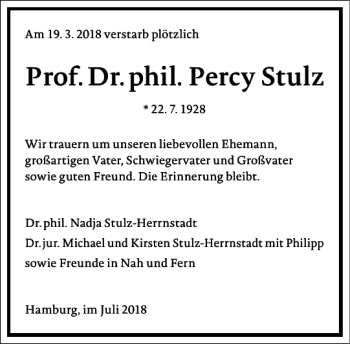 Traueranzeige von Prof. Dr. phil. Percy Stulz von Frankfurter Allgemeine Zeitung