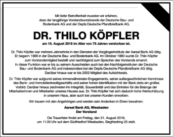 Traueranzeige von DR. THILO KÖPFLER von Frankfurter Allgemeine Zeitung