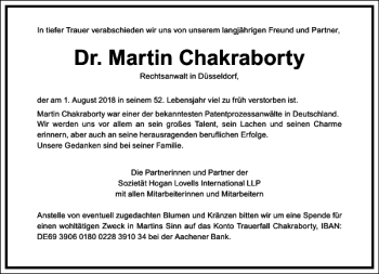Traueranzeige von Dr. Martin Chakraborty von Frankfurter Allgemeine Zeitung