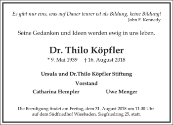 Traueranzeige von Dr. Thilo Köpfler von Frankfurter Allgemeine Zeitung