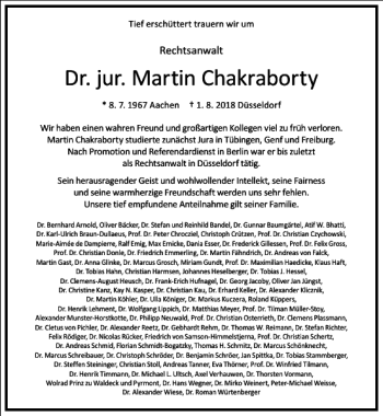 Traueranzeige von Dr. jur. Martin Chakraborty von Frankfurter Allgemeine Zeitung