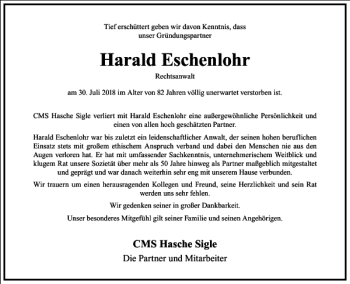 Traueranzeige von Harald Eschenlohr von Frankfurter Allgemeine Zeitung