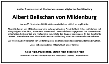 Traueranzeige von Albert Bellschan von Mildenburg von Frankfurter Allgemeine Zeitung