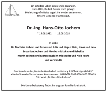 Traueranzeige von Dr. Ing. Hans Oo Jochem von Frankfurter Allgemeine Zeitung