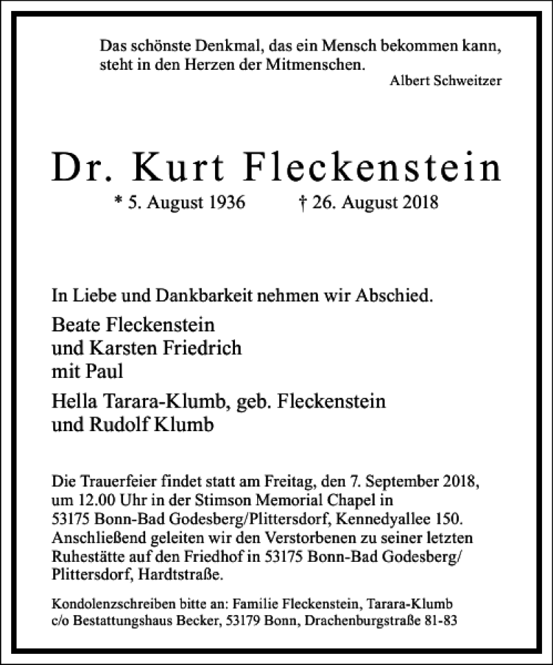 Traueranzeigen Von Dr. Kurt Fleckenstein | Frankfurter Allgemeine ...