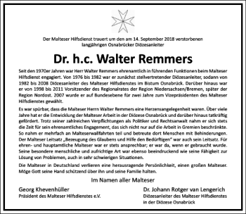 Traueranzeige von Dr. h. c. Walter Remmers von Frankfurter Allgemeine Zeitung