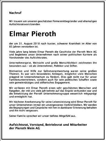 Traueranzeige von Elmar Pieroth von Frankfurter Allgemeine Zeitung