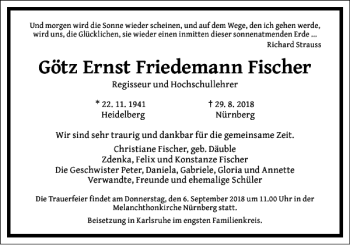 Traueranzeige von Götz Ernst Friedemann Fischer von Frankfurter Allgemeine Zeitung