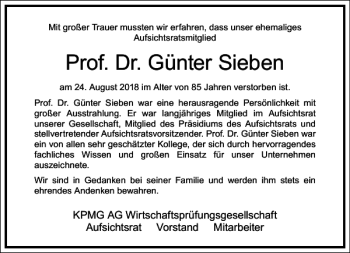 Traueranzeige von Prof. Dr. Günter Sieben von Frankfurter Allgemeine Zeitung