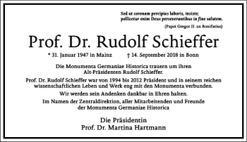 Traueranzeige von Prof. Dr. Rudolf Schieffer von Frankfurter Allgemeine Zeitung