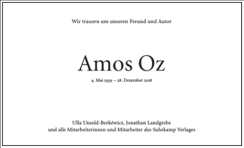 Traueranzeige von Amos Oz von Frankfurter Allgemeine Zeitung