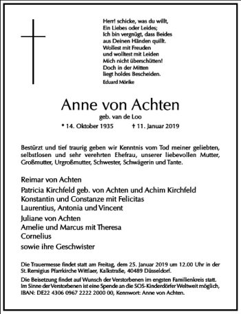 Traueranzeige von Anne von Achten von Frankfurter Allgemeine Zeitung