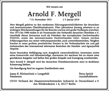Traueranzeige von Arnold F. Mergell von Frankfurter Allgemeine Zeitung
